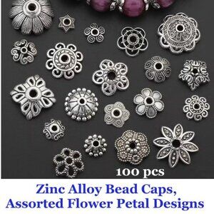  100pcs Zinc Alloy Bead Caps, Assorted Flower Petal Designs